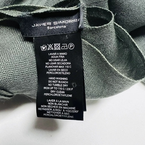 Javier Simorra Barcelona Green 100% Wool Lightweight Breathable Fringe Scarf - Picture 4 of 7